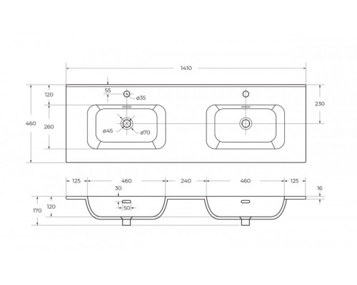Мебель для ванной подвесная с четырьмя ящиками CEZARES DUET-N-1400-4C-SO-2-BL Bianco Lucido эмаль