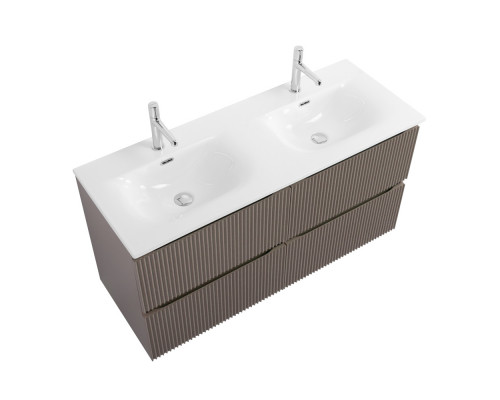 Тумба с раковиной подвесная 120 см, BelBagno UNO-1200-4C-SO-СO Бежевый матовый, раковина белая BB-8099-120-2 с 2-я чашами