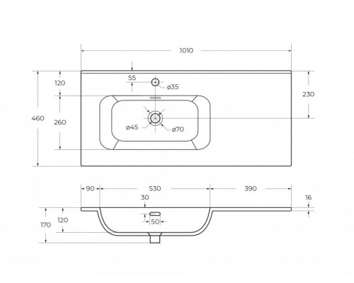 Мебель для ванной подвесная левосторонняя CEZARES DUET-N-1000-2C-SO-BL-L Bianco Lucido эмаль
