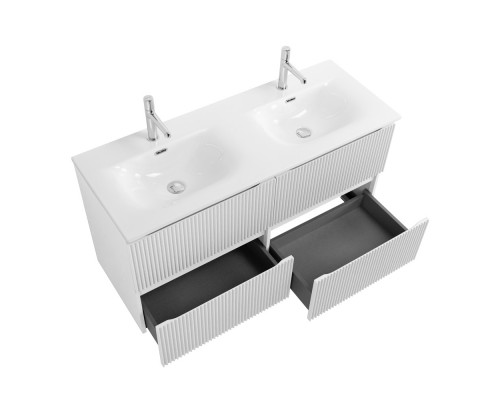 Тумба с раковиной подвесная 120 см, BelBagno UNO-1200-4C-SO-BO Bianco Opaco, раковина белая BB-8099-120-2 с 2-я чашами