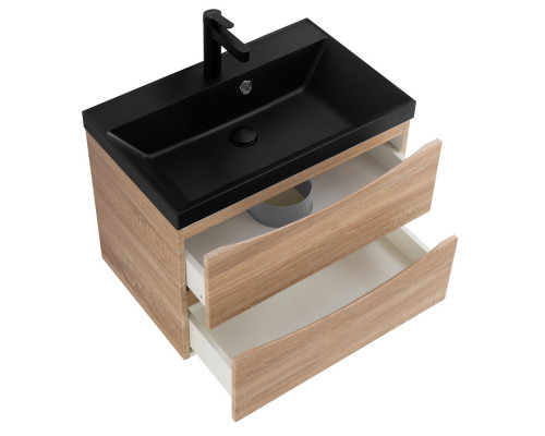 Тумба с раковиной для ванной BelBagno MARINO-600 Rovere Bianco, раковина черная BB600/450-LV-ART-AST-NERO