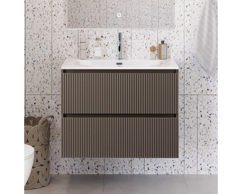 Тумба с раковиной подвесная 80 см, BelBagno UNO-MINI-800-2C-SO-СO Бежевый матовый, раковина белая BB-8099-3-80