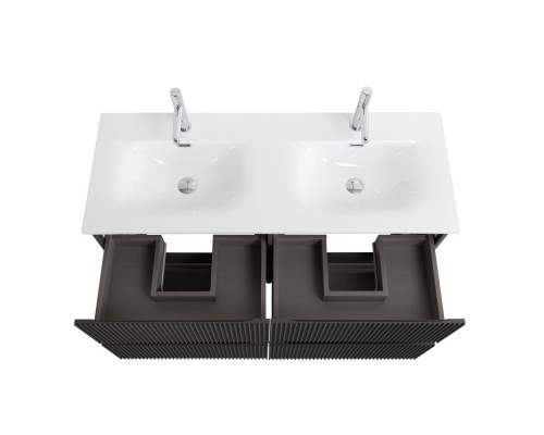 Тумба с раковиной подвесная 120 см, BelBagno UNO-1200-4C-SO-GSO Темно-Серый матовый, раковина белая BB-8099-120-2 с 2-я чашами