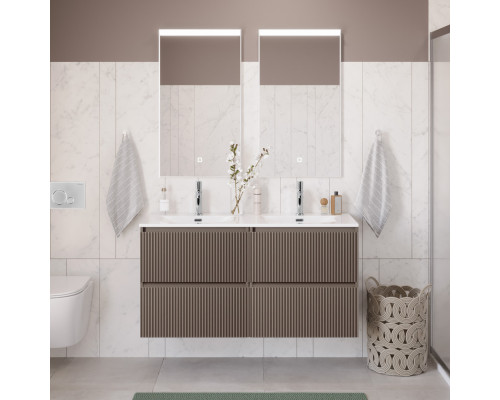 Тумба с раковиной подвесная 120 см, BelBagno UNO-1200-4C-SO-СO Бежевый матовый, раковина белая BB-8099-120-2 с 2-я чашами
