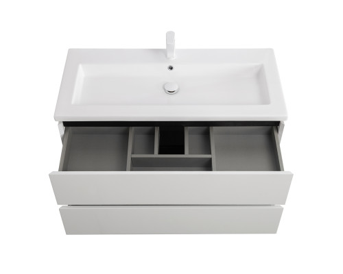 Тумба подвесная с керамической раковиной, CEZARES PLANE-1000-2C-SO-BL, белая  глянцевая, раковина CZR-8070-100