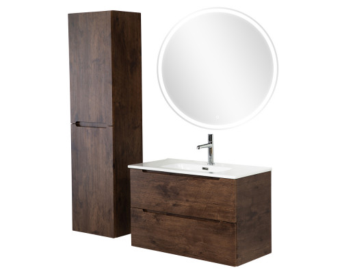 Тумба с раковиной подвесная 80 см, BelBagno ETNA39-800/390-2C-SO-RW-P Rovere Moro, раковина BB800/390ETL белая