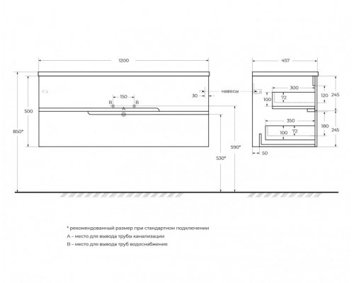 Мебель для ванной подвесная с двойной раковиной CEZARES DUET-N-1200-2C-SO-2-BL Bianco Lucido эмаль