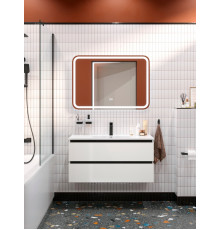 Тумба подвесная с керамической раковиной, CEZARES PLANE-1000-2C-SO-BL, белая  глянцевая, раковина CZR-8002-100