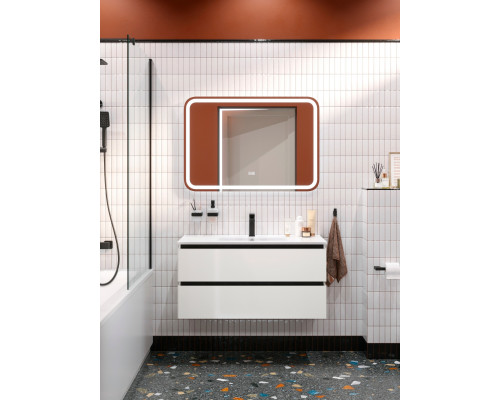 Тумба подвесная с керамической раковиной, CEZARES PLANE-1000-2C-SO-BL, белая  глянцевая, раковина CZR-8002-100