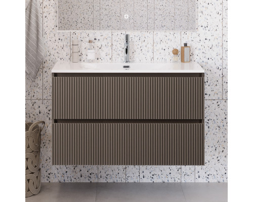 Тумба с раковиной подвесная 100 см, BelBagno UNO-MINI-1000-2C-SO-СO Бежевый матовый, раковина белая BB-8099-3-100