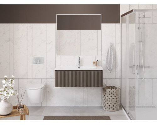 Тумба с раковиной подвесная 100 см, BelBagno UNO-1000-1C-SO-CO Бежевый матовый, раковина белая BB-8099-100