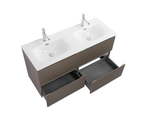 Тумба с раковиной подвесная 120 см, BelBagno UNO-1200-4C-SO-СO Бежевый матовый, раковина белая BB-8099-120-2 с 2-я чашами