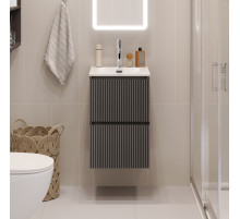 Тумба с раковиной подвесная 40 см, BelBagno UNO-MINI-400-2C-SO-GSO Темно-Серый матовый, раковина белая BB-8099-3-40