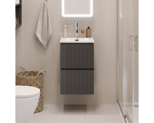 Тумба с раковиной подвесная 40 см, BelBagno UNO-MINI-400-2C-SO-GSO Темно-Серый матовый, раковина белая BB-8099-3-40