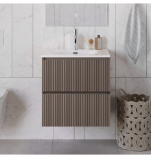 Тумба с раковиной подвесная 60 см, BelBagno UNO-600-2C-SO-CO Бежевый матовый, раковина белая BB-8099-60