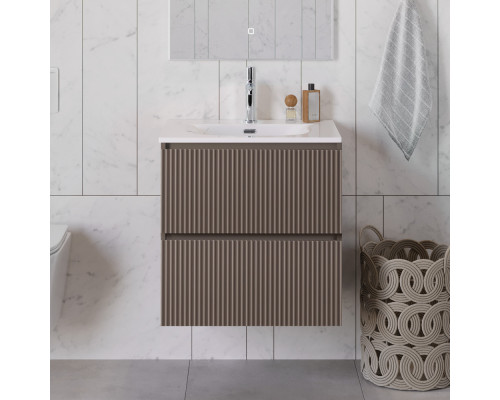 Тумба с раковиной подвесная 60 см, BelBagno UNO-600-2C-SO-CO Бежевый матовый, раковина белая BB-8099-60