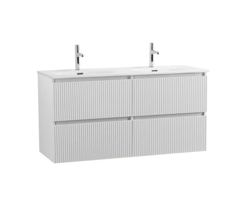 Тумба с раковиной подвесная 120 см, BelBagno UNO-1200-4C-SO-BO Bianco Opaco, раковина белая BB-8099-120-2 с 2-я чашами