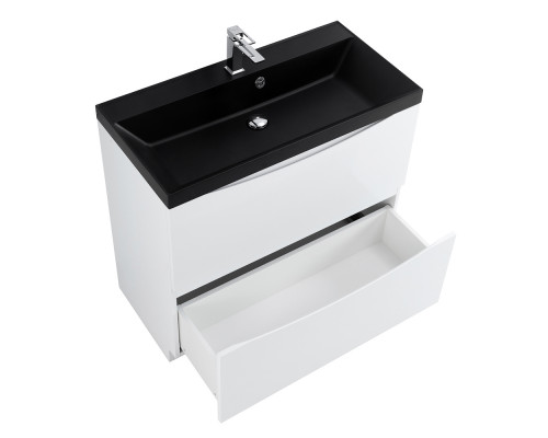 Тумба с раковиной напольная BelBagno MARINO-800 Bianco Lucido, раковина чёрная BB800/450-LV-ART-AST-NERO