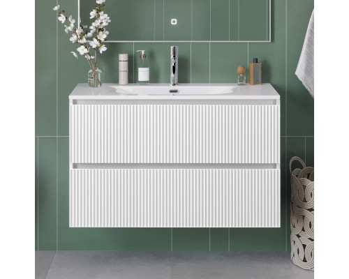 Тумба с раковиной подвесная 90 см, BelBagno UNO-MINI-900-2C-SO-BO Белая матовая, раковина белая BB-8099-3-90