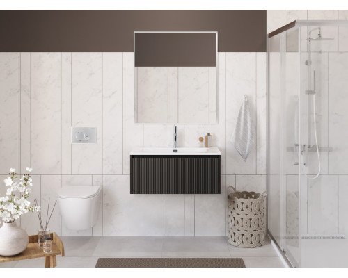 Тумба с раковиной подвесная 80 см, BelBagno UNO-800-1C-SO-GSO Темно-Серый матовый, раковина белая BB-8099-80