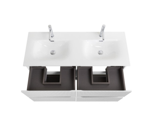 Тумба с раковиной подвесная 120 см, BelBagno UNO-1200-4C-SO-BO Bianco Opaco, раковина белая BB-8099-120-2 с 2-я чашами