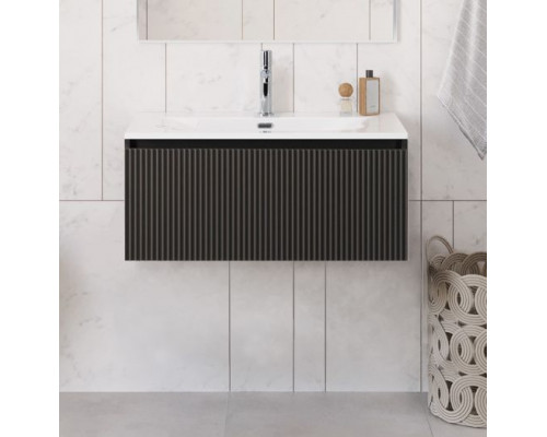 Тумба с раковиной подвесная 80 см, BelBagno UNO-800-1C-SO-GSO Темно-Серый матовый, раковина белая BB-8099-80