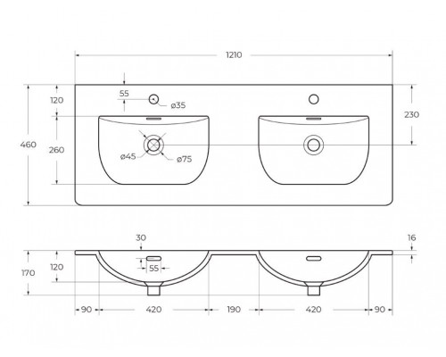 Тумба с раковиной подвесная 120 см, BelBagno UNO-1200-4C-SO-GSO Темно-Серый матовый, раковина белая BB-8099-120-2 с 2-я чашами