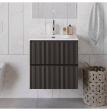 Тумба с раковиной подвесная 60 см, BelBagno UNO-600-2C-SO-GSO Темно-Серый матовый, раковина белая BB-8099-60