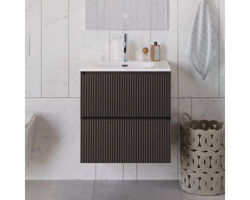 Тумба с раковиной подвесная 60 см, BelBagno UNO-600-2C-SO-GSO Темно-Серый матовый, раковина белая BB-8099-60