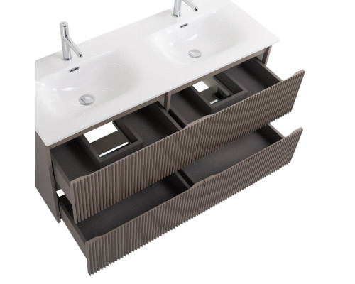 Тумба с раковиной подвесная 120 см, BelBagno UNO-1200-4C-SO-СO Бежевый матовый, раковина белая BB-8099-120-2 с 2-я чашами