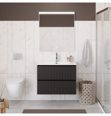 Тумба с раковиной подвесная 90 см, BelBagno UNO-900-2C-SO-GSO Темно-Серый матовый, раковина белая BB-8099-90