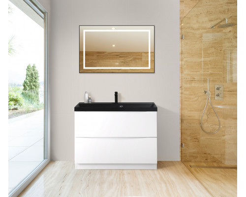 Тумба с раковиной напольная BelBagno MARINO-800 Bianco Lucido, раковина чёрная BB800/450-LV-ART-AST-NERO