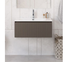 Тумба с раковиной подвесная 80 см, BelBagno UNO-800-1C-SO-CO Бежевый матовый, раковина белая BB-8099-80