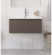 Тумба с раковиной подвесная 80 см, BelBagno UNO-800-1C-SO-CO Бежевый матовый, раковина белая BB-8099-80