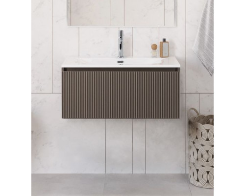 Тумба с раковиной подвесная 80 см, BelBagno UNO-800-1C-SO-CO Бежевый матовый, раковина белая BB-8099-80