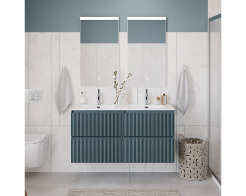 Тумба с раковиной подвесная 120 см, BelBagno UNO-1200-4C-SO-AO Голубой матовый, раковина белая BB-8099-120-2 с 2-я чашами