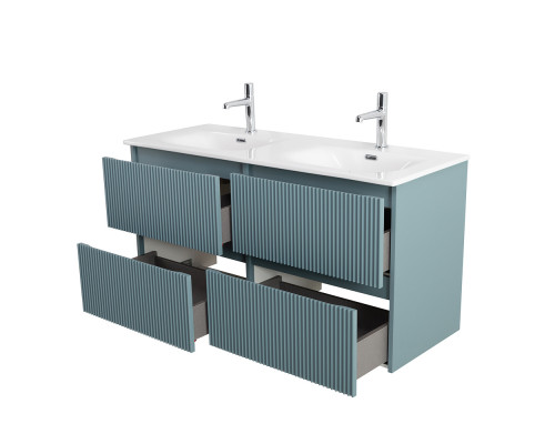 Тумба с раковиной подвесная 120 см, BelBagno UNO-1200-4C-SO-AO Голубой матовый, раковина белая BB-8099-120-2 с 2-я чашами