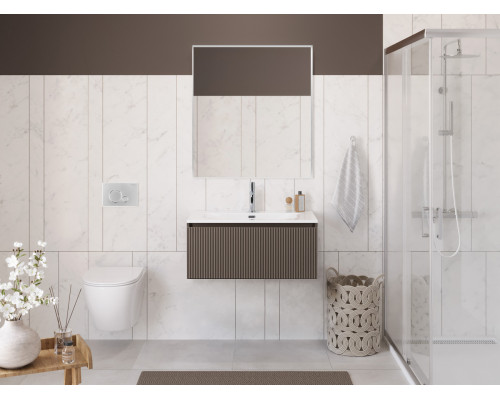 Тумба с раковиной подвесная 80 см, BelBagno UNO-800-1C-SO-CO Бежевый матовый, раковина белая BB-8099-80