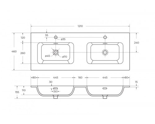 Мебель для ванной подвесная с четырьмя ящиками CEZARES DUET-N-1200-4C-SO-2-SPF-P Sapfiro