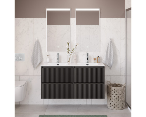 Тумба с раковиной подвесная 120 см, BelBagno UNO-1200-4C-SO-GSO Темно-Серый матовый, раковина белая BB-8099-120-2 с 2-я чашами