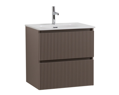 Тумба с раковиной подвесная 60 см, BelBagno UNO-600-2C-SO-CO Бежевый матовый, раковина белая BB-8099-60