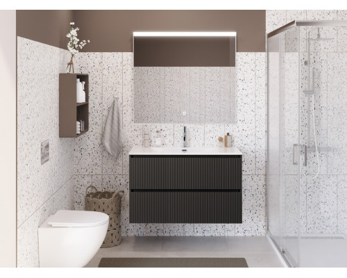 Тумба с раковиной подвесная 90 см, BelBagno UNO-MINI-900-2C-SO-GSO Темно-Серый матовый, раковина белая BB-8099-3-90