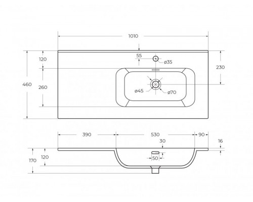 Мебель для ванной подвесная правосторонняя CEZARES DUET-N-1000-2C-SO-BL-R Bianco Lucido эмаль