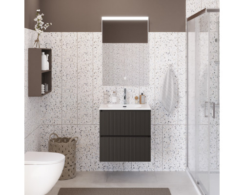 Тумба с раковиной подвесная 50 см, BelBagno UNO-MINI-500-2C-SO-GSO Темно-Серый матовый, раковина белая BB-8099-3-50