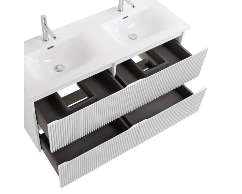 Тумба с раковиной подвесная 120 см, BelBagno UNO-1200-4C-SO-BO Bianco Opaco, раковина белая BB-8099-120-2 с 2-я чашами