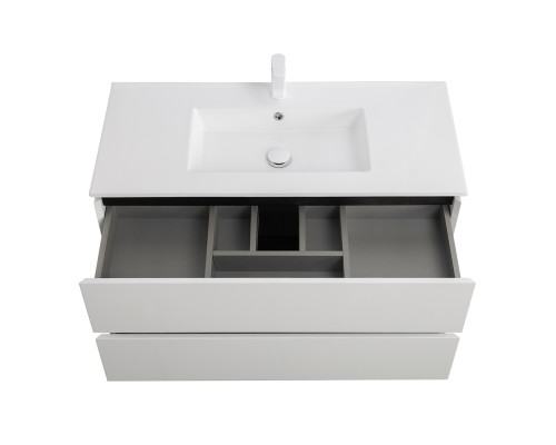 Тумба подвесная с керамической раковиной, CEZARES PLANE-1000-2C-SO-BL, белая  глянцевая, раковина CZR-8070-100