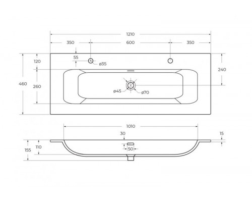 Мебель для ванной подвесная CEZARES DUET-N-1200-2C-SO-GR-P Grafito