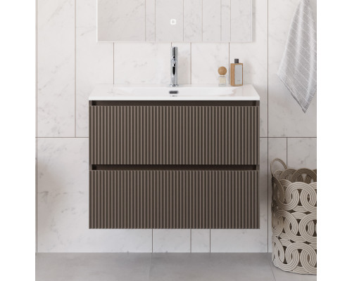 Тумба с раковиной подвесная 90 см, BelBagno UNO-900-2C-SO-CO Бежевый матовый, раковина белая BB-8099-90