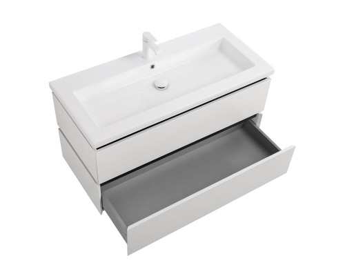 Тумба подвесная с керамической раковиной, CEZARES PLANE-1000-2C-SO-BL, белая  глянцевая, раковина CZR-8070-100