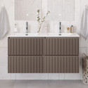 Тумба с раковиной подвесная 120 см, BelBagno UNO-1200-4C-SO-СO Бежевый матовый, раковина белая BB-8099-120-2 с 2-я чашами